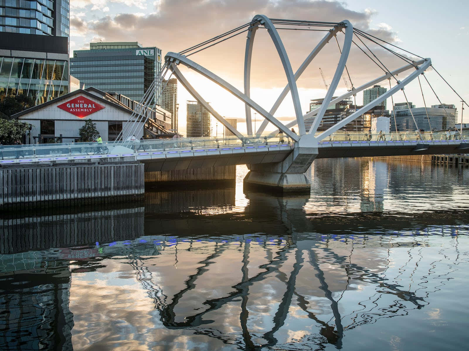 Melbourne South Wharf Seafarers Bridge Sunset Wallpaper