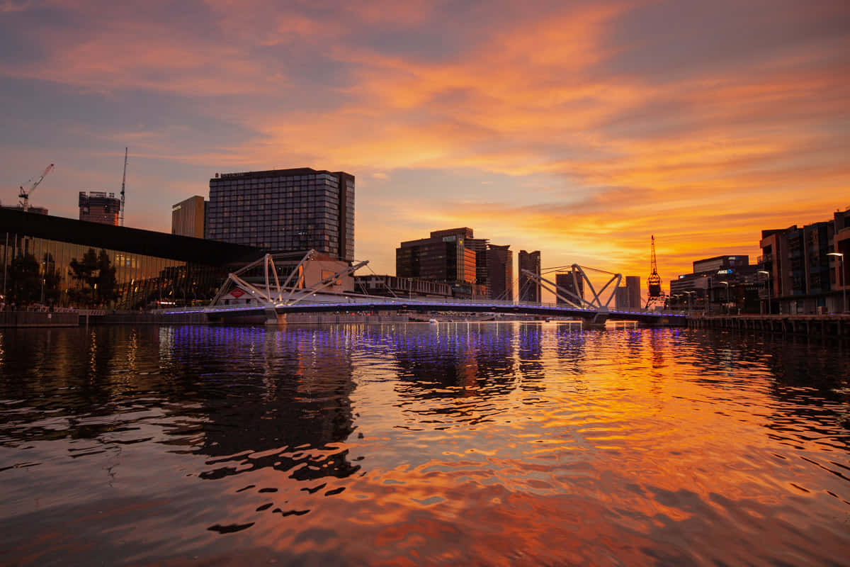 Melbourne South Wharf Sunset Skyline Wallpaper