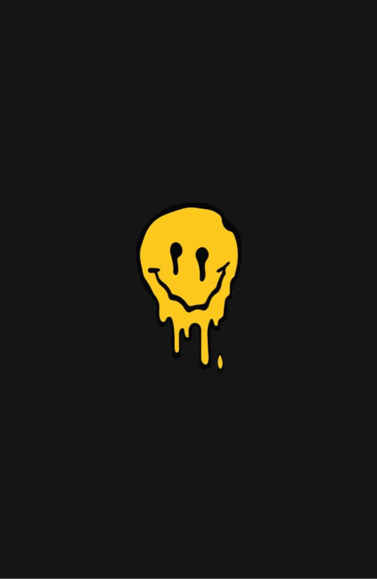 Melting Yellow Smiley Face Black Background Wallpaper