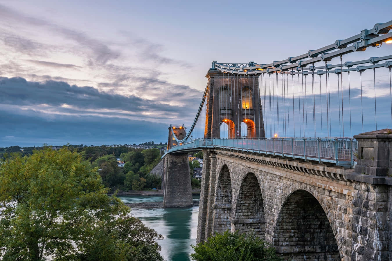 Menai Suspension Bridge Dusk View Wallpaper