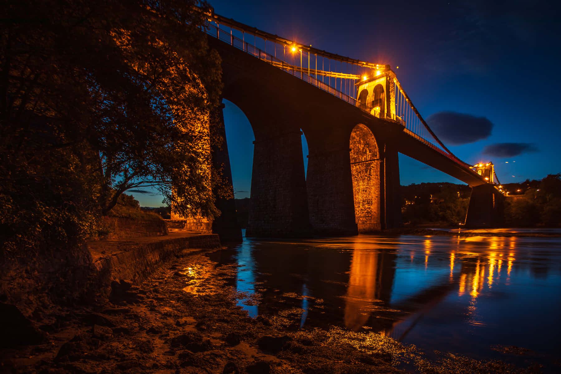 Menai Suspension Bridge Night View Wallpaper