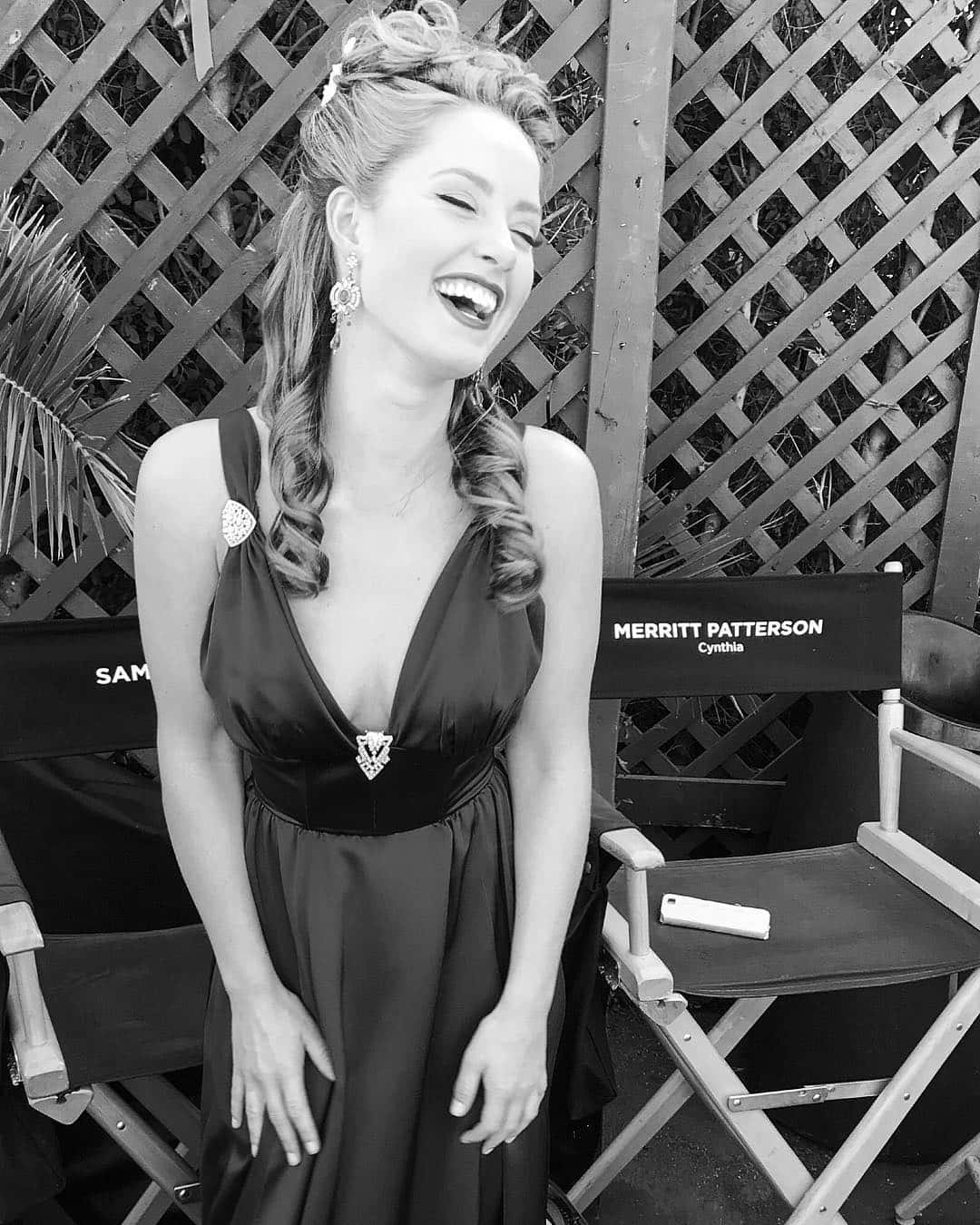 Merritt Patterson Laughing On Set Wallpaper