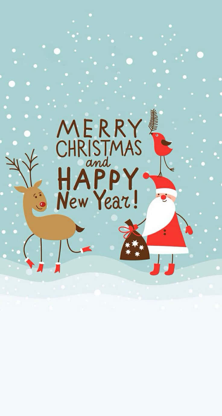 Merry Christmas And Happy New Year Greeting Card Wallpaper