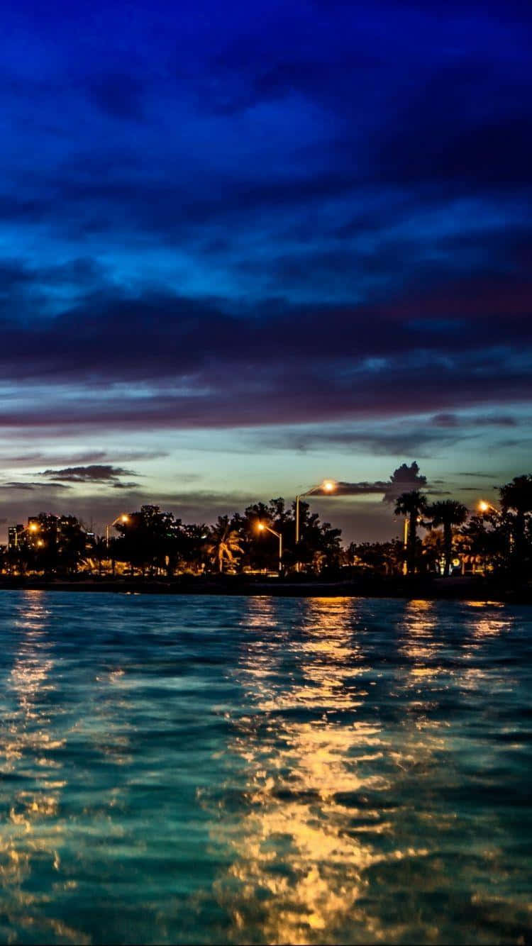 Miami City Blue Sky Water Dusk Iphone Wallpaper