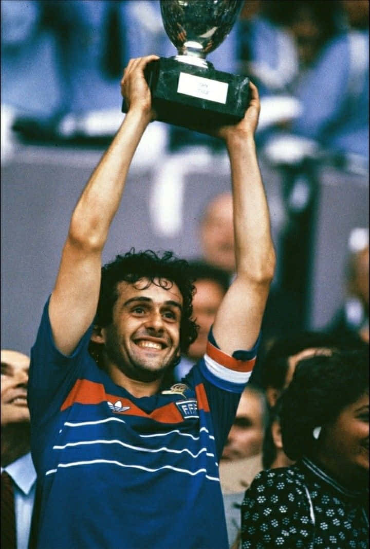 Michel Platini Uefa Euro 1984 Celebration Vintage Photography Wallpaper