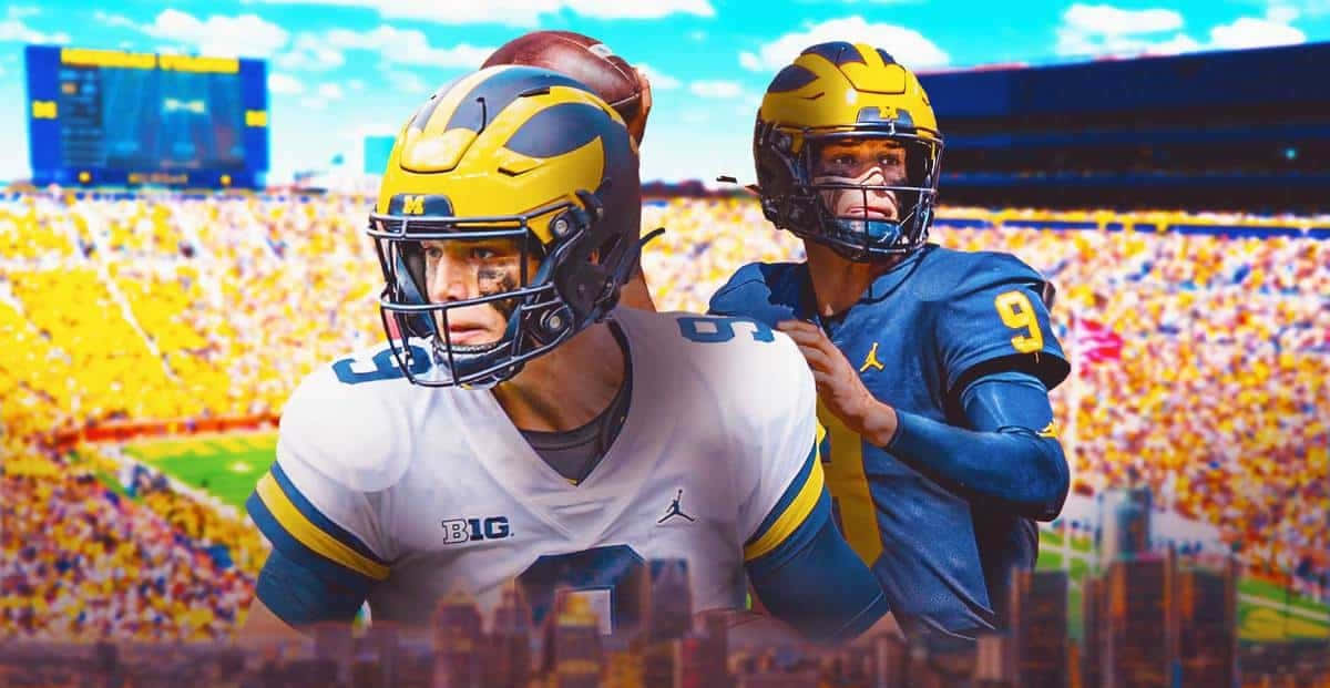 Michigan Football Quarterbacks Stadium Backdrop Wallpaper