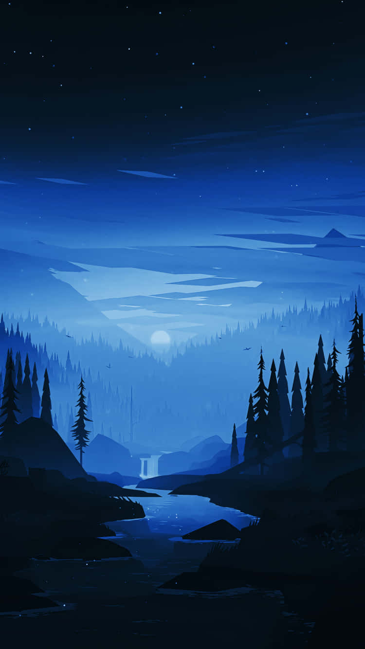 Midnight_ Blue_ Forest_ Landscape Wallpaper