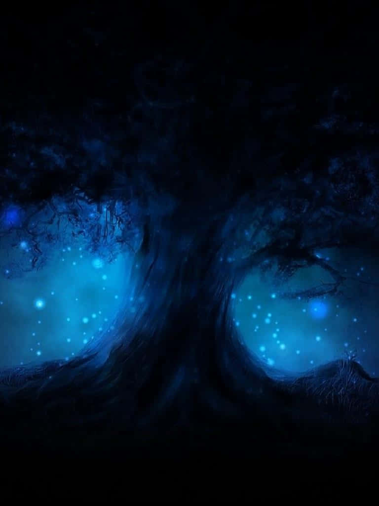 Midnight Blue Mystical Tree Art Wallpaper