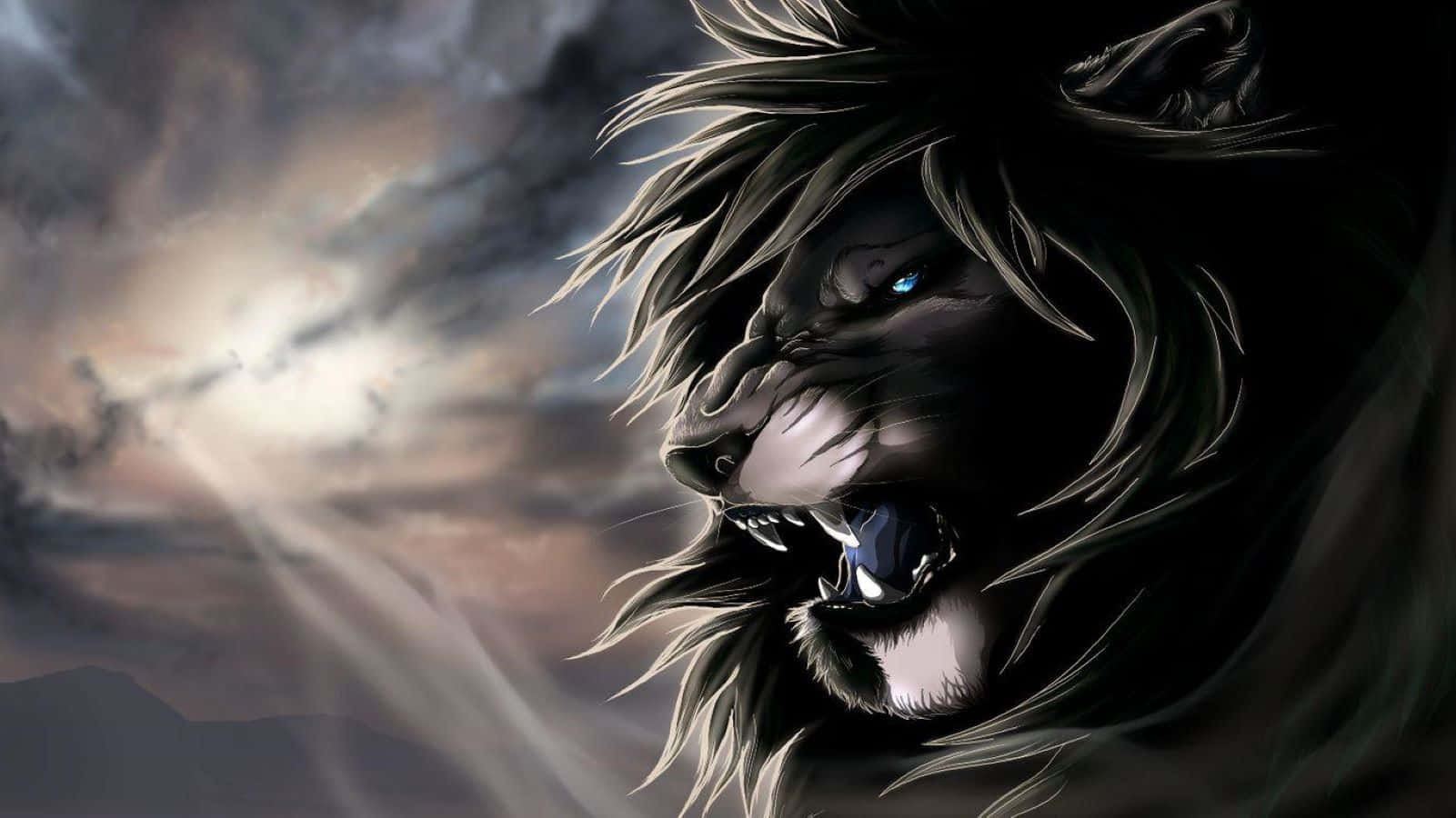 Mighty Black Lion Roaring Wallpaper