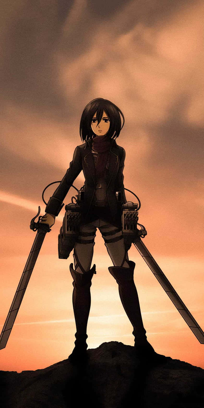 Mikasa Ackerman Sunset Silhouette Wallpaper