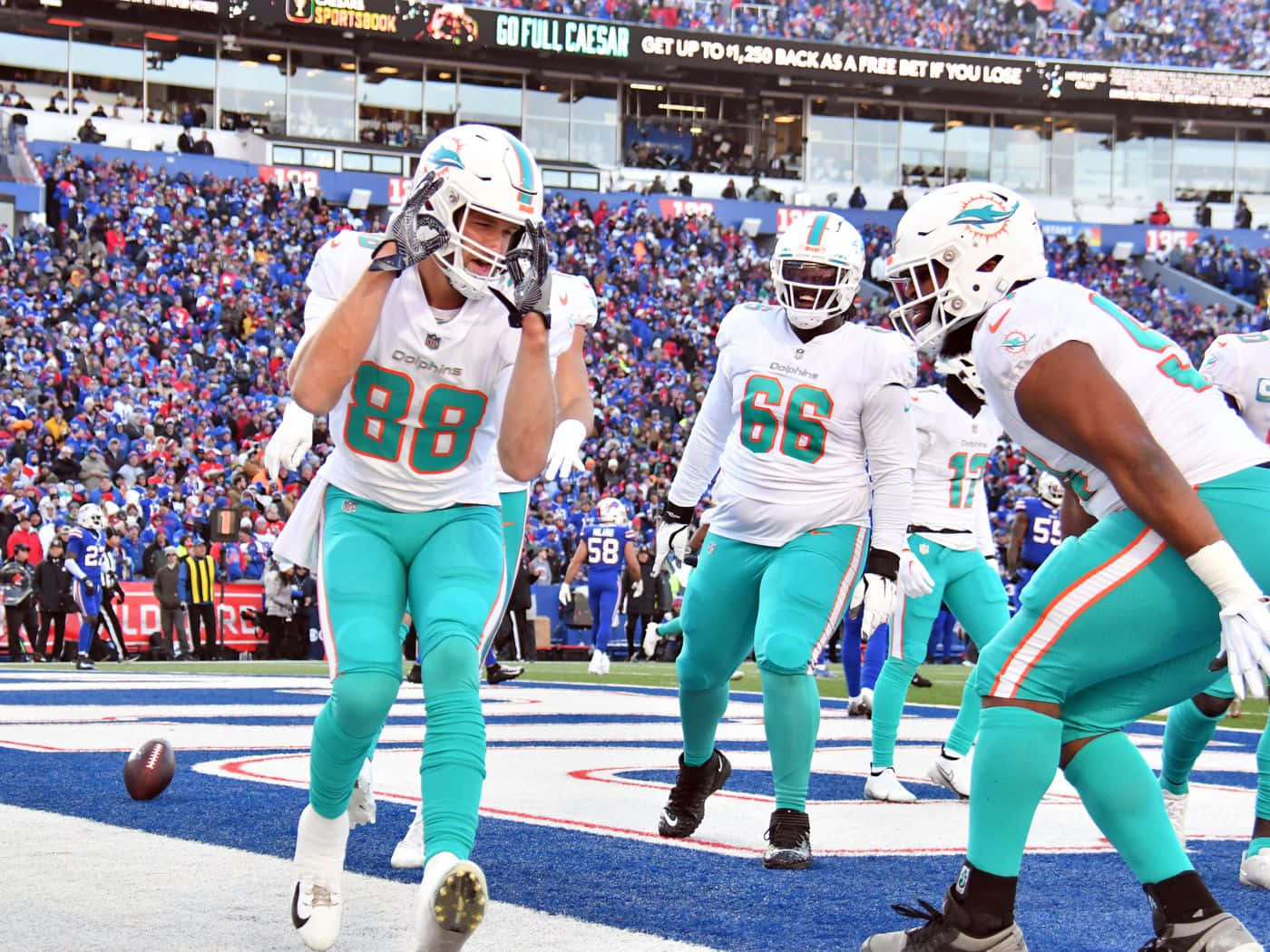 Mike Gesicki Celebration During N F L Game Wallpaper