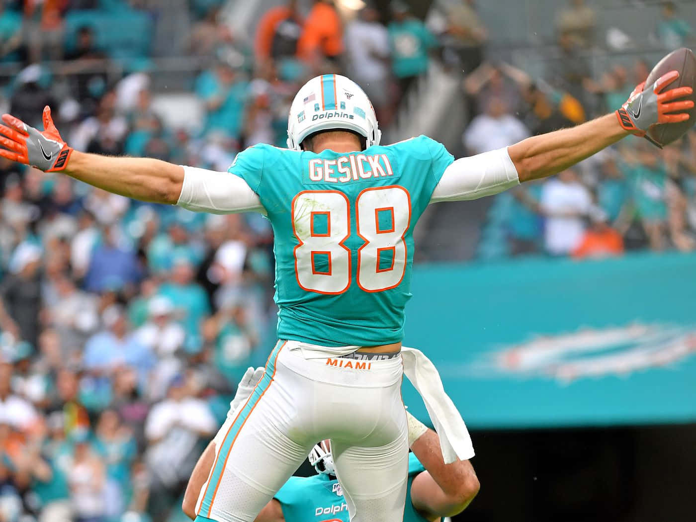 Mike Gesicki Celebration Miami Dolphins Wallpaper