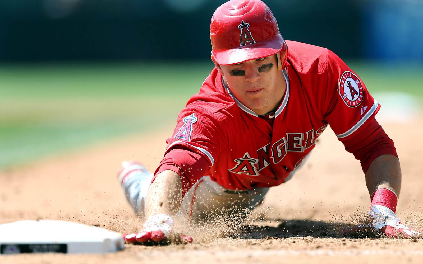 Mike Trout Reaching Home Base Wallpaper