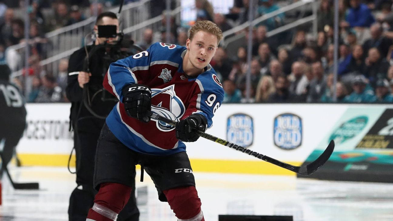 Mikko Rantanen Waving Hockey Stick During Game Wallpaper