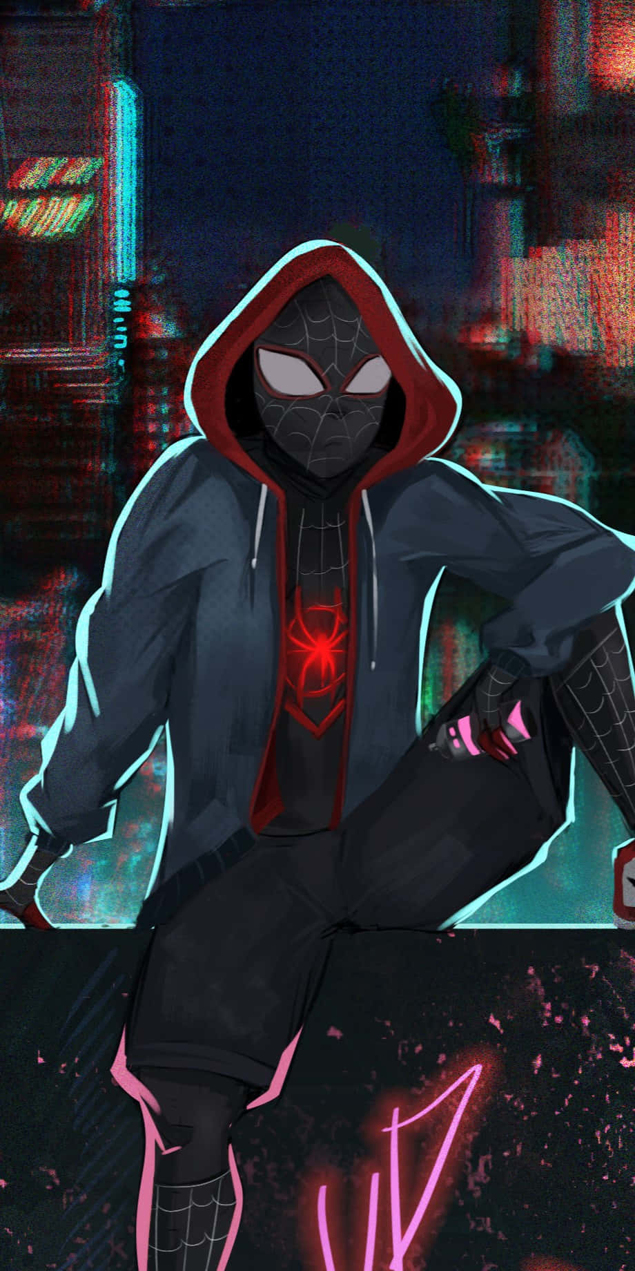 Miles Morales Spiderman Nighttime Aesthetic Wallpaper