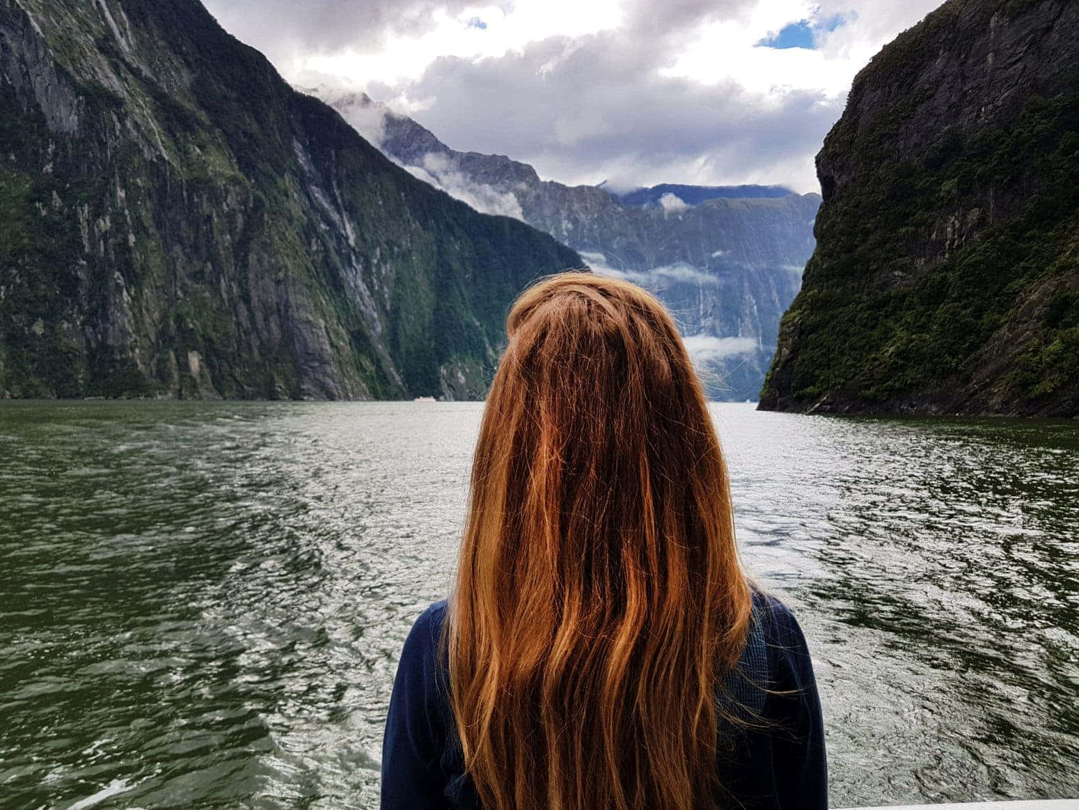 Milford Sound Brown Hair Woman Wallpaper