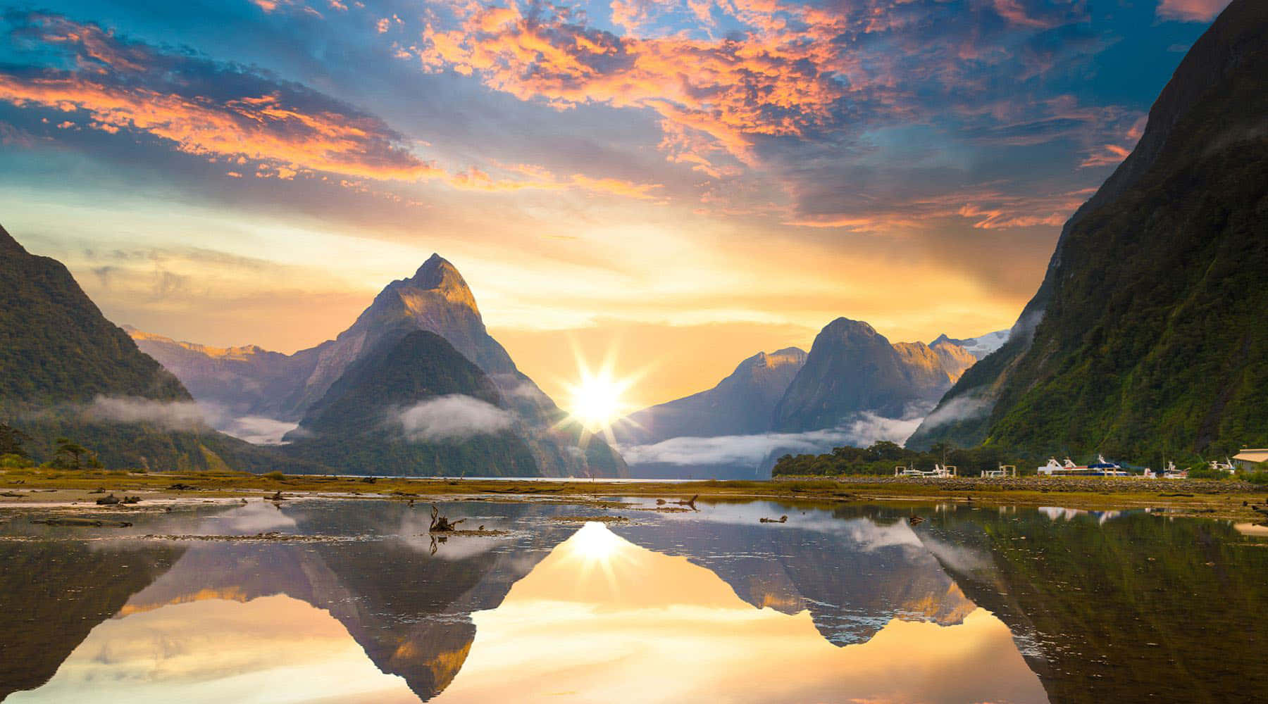 Milford Sound Yellow Blue Sky Wallpaper