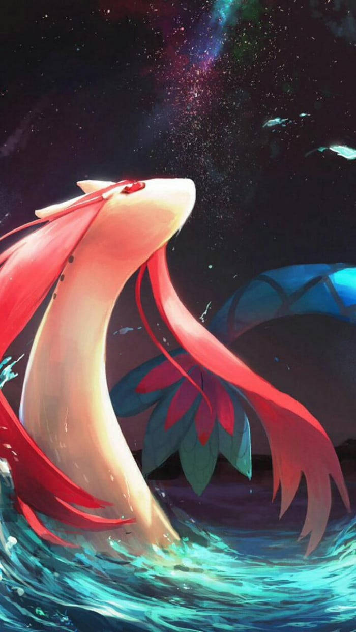 Milotic Emerging Under Starry Sky Wallpaper