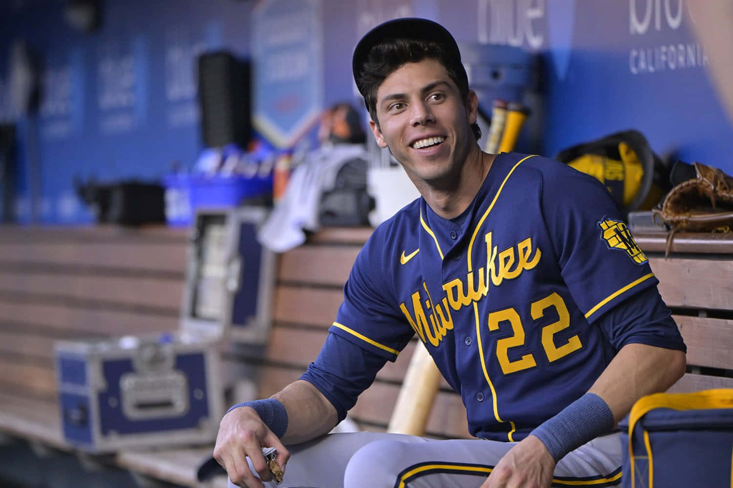 Milwaukee Brewers Player Smiling Dugout Wallpaper