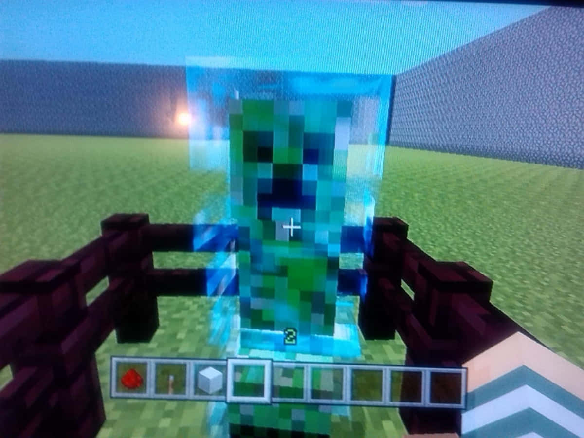 Minecraft Charged Creeper Behind Glass Wallpaper