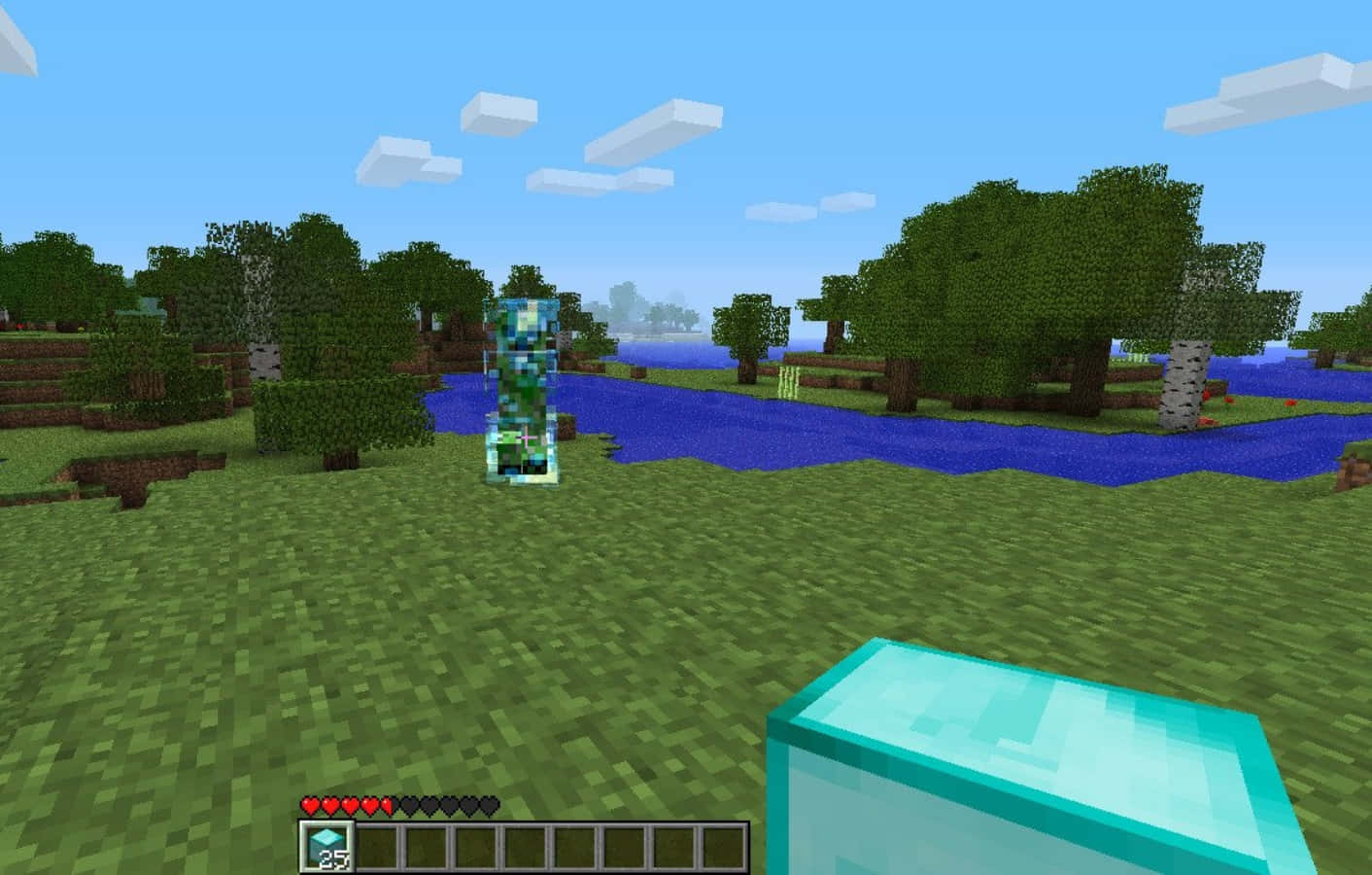 Minecraft Charged Creeper Near River Wallpaper