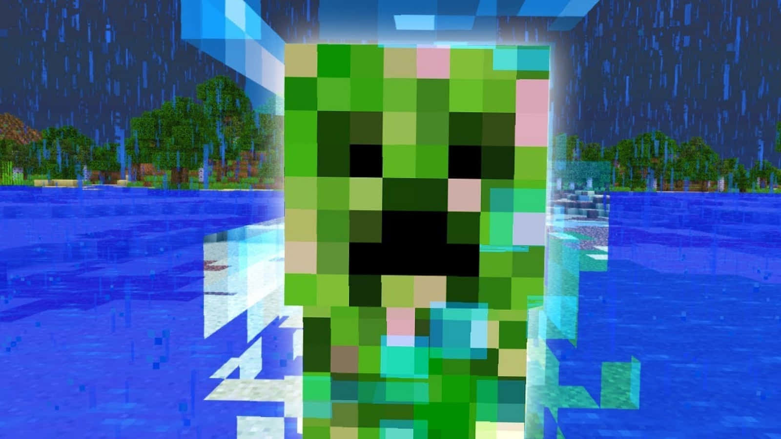 Minecraft Charged Creeper Rainy Backdrop Wallpaper