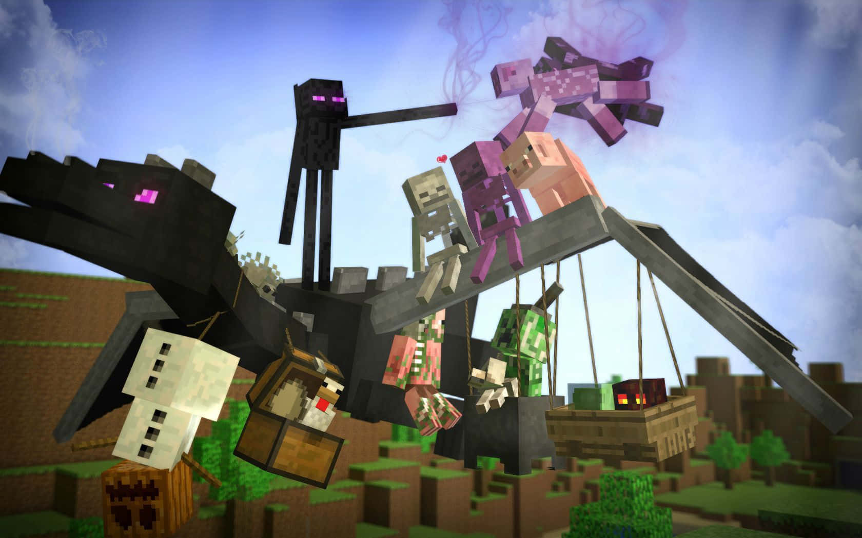 Minecraft Enderman And Enderdragon Mobs Wallpaper