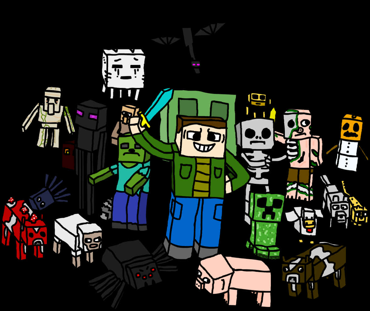 Minecraft Mobs Digital Drawing Wallpaper