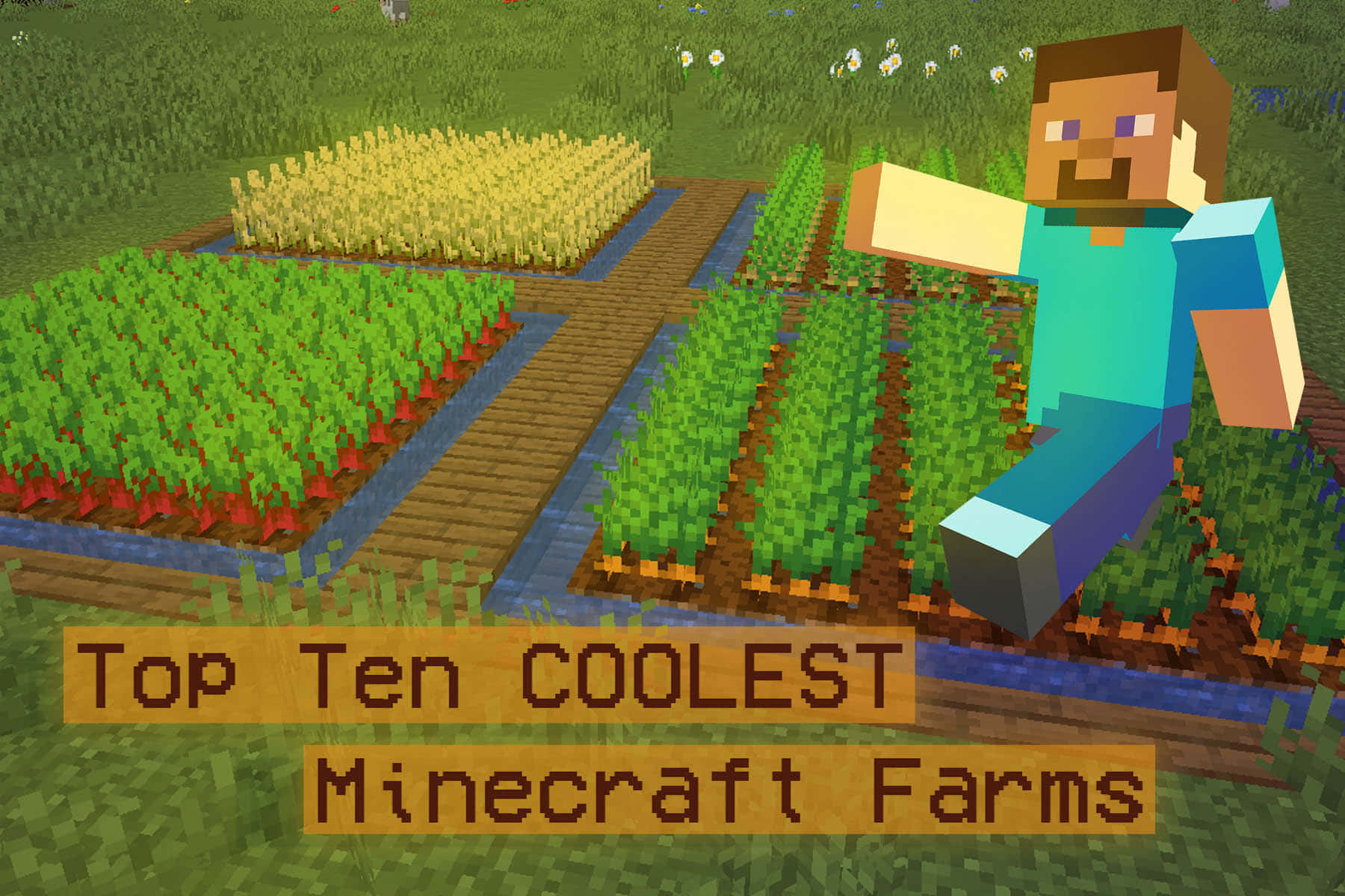 Minecraft Player Tending To His Vibrant Farm Wallpaper