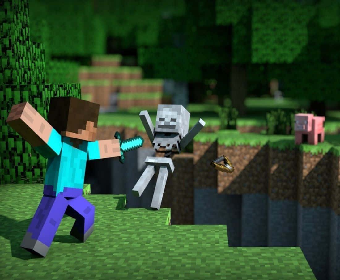 Minecraft Skeleton Chasing A Player In The Night Wallpaper