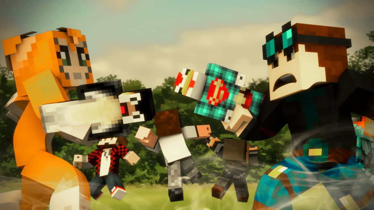 Minecraft Youtubers Gathering For An Epic Adventure Wallpaper