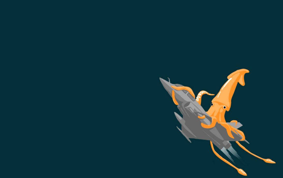 Minimalist Desktop Squid In A Rocket Wallpaper