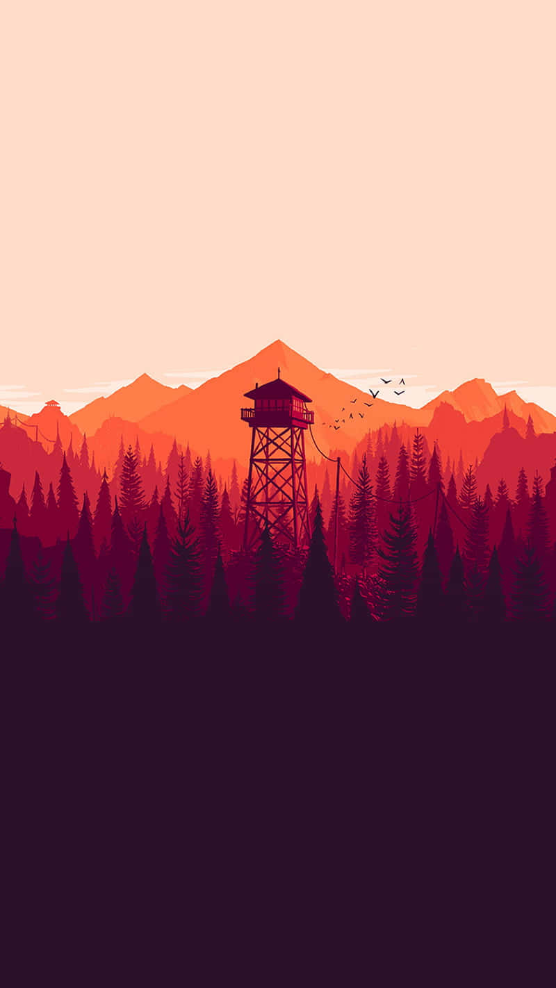 Minimalist_ Forest_ Watchtower_ Sunset Wallpaper