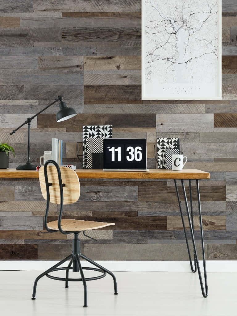 Minimalist Office Setupwith Wooden Accents Wallpaper