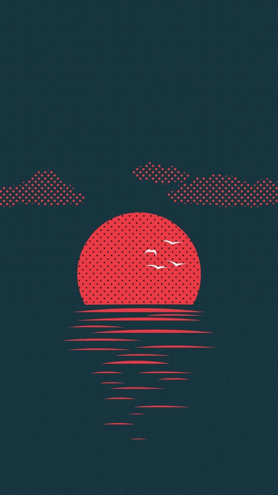 Minimalist Tablet Red Moon Art Wallpaper