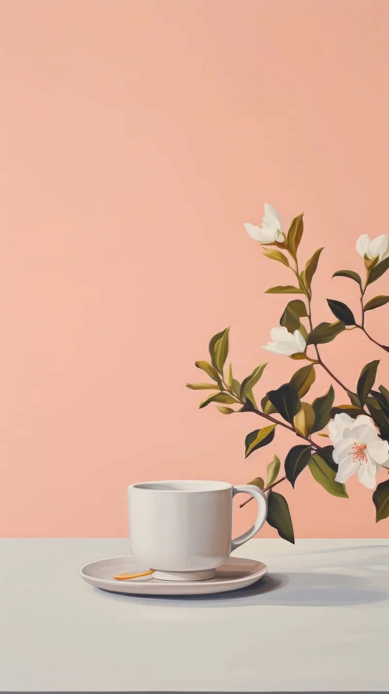 Minimalist Tea Cup Floral Backdrop.jpg Wallpaper