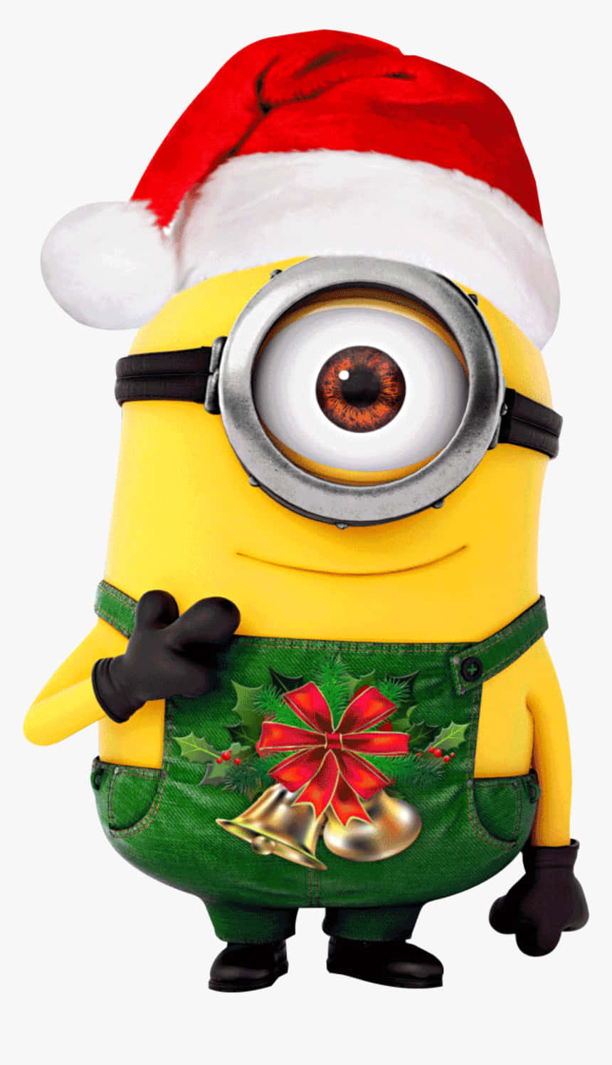 Minionin Santa Hat Christmas Celebration Wallpaper