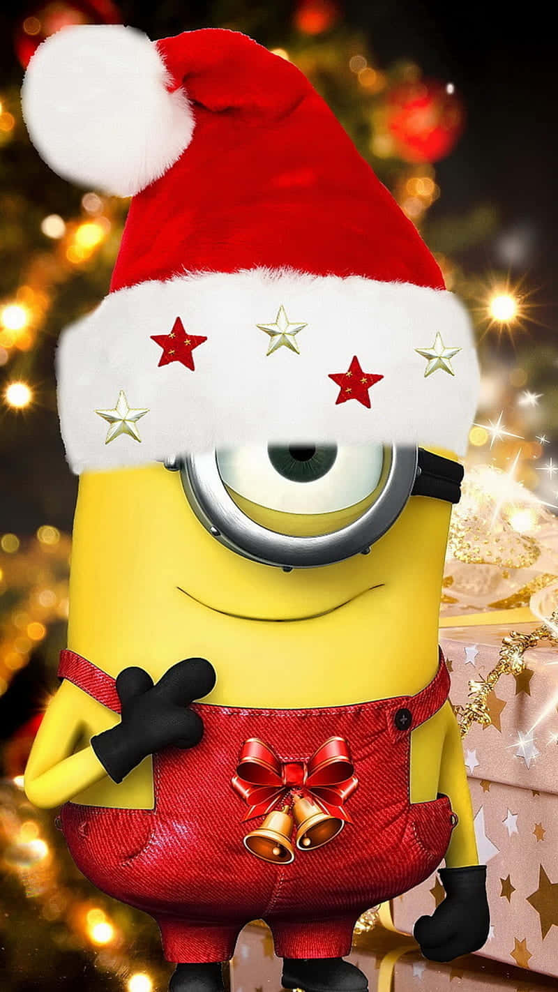 Minionin Santa Hat Christmas Celebration.jpg Wallpaper