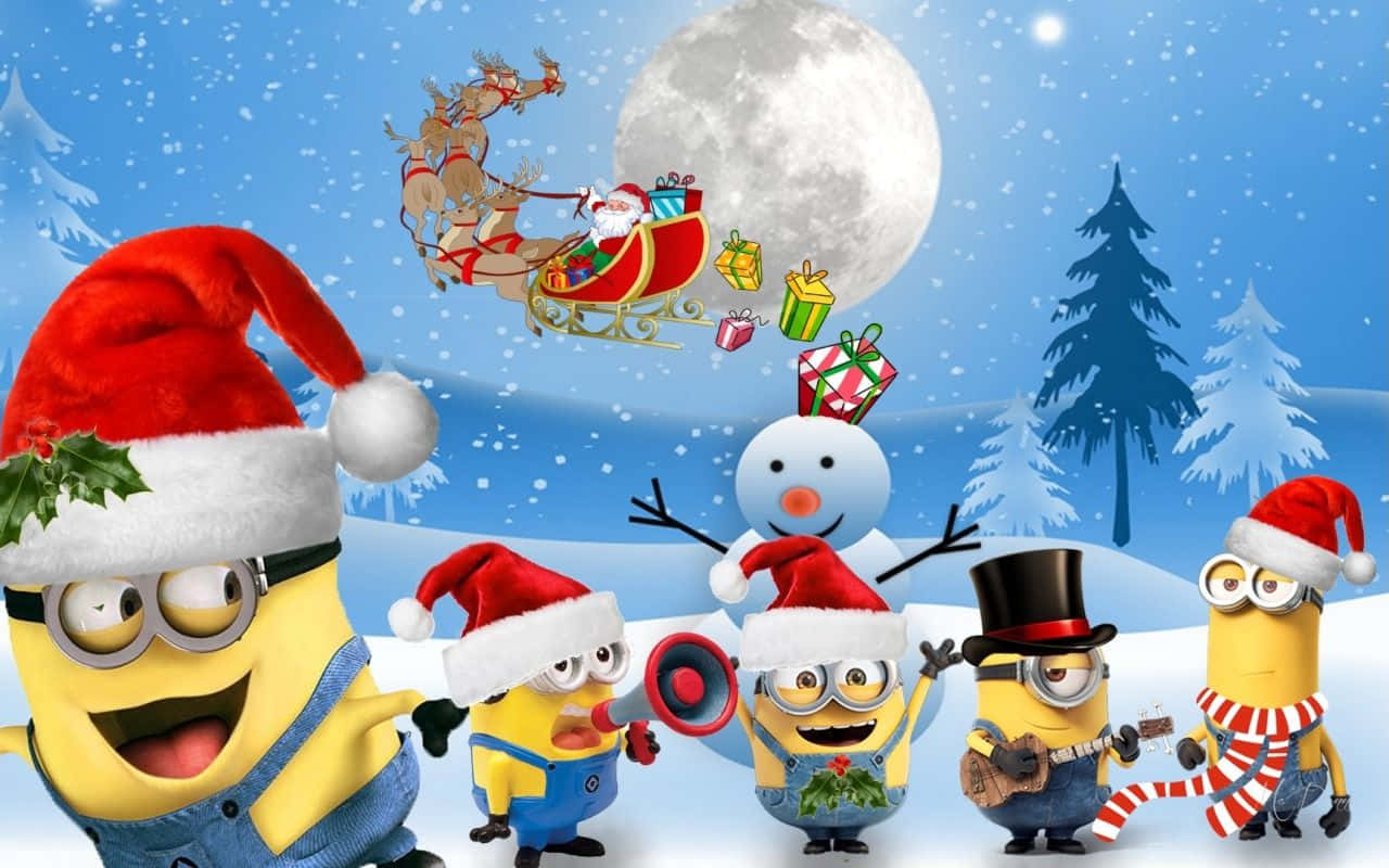 Minions Christmas Celebration Wallpaper Wallpaper