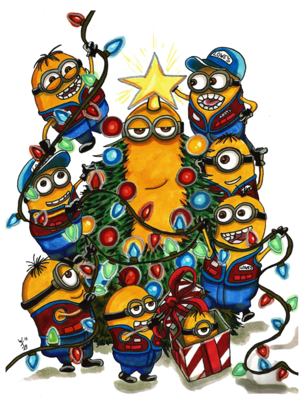 Minions Decorating Christmas Tree Wallpaper