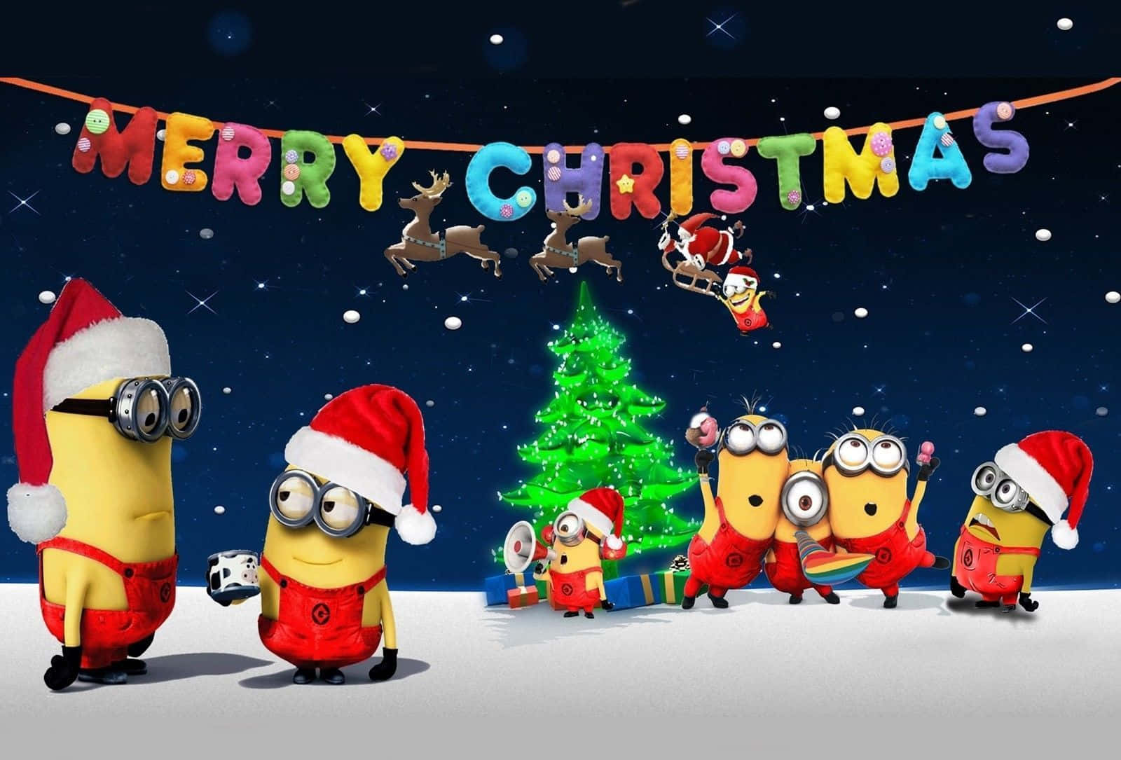 Minions Merry Christmas Celebration Wallpaper