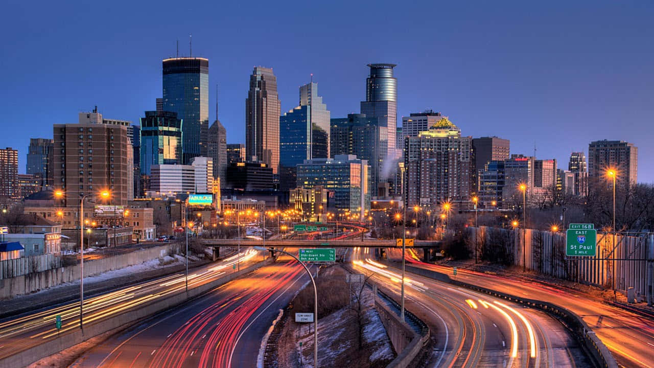 Minneapolis Skyline Twilight Traffic Wallpaper