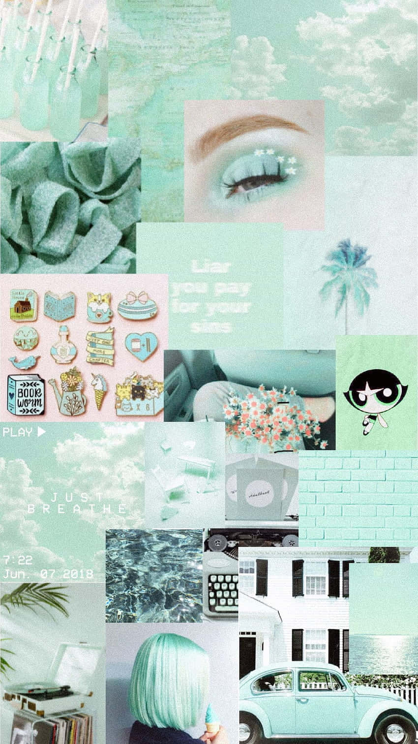 Mint Aesthetic Collage Wallpaper