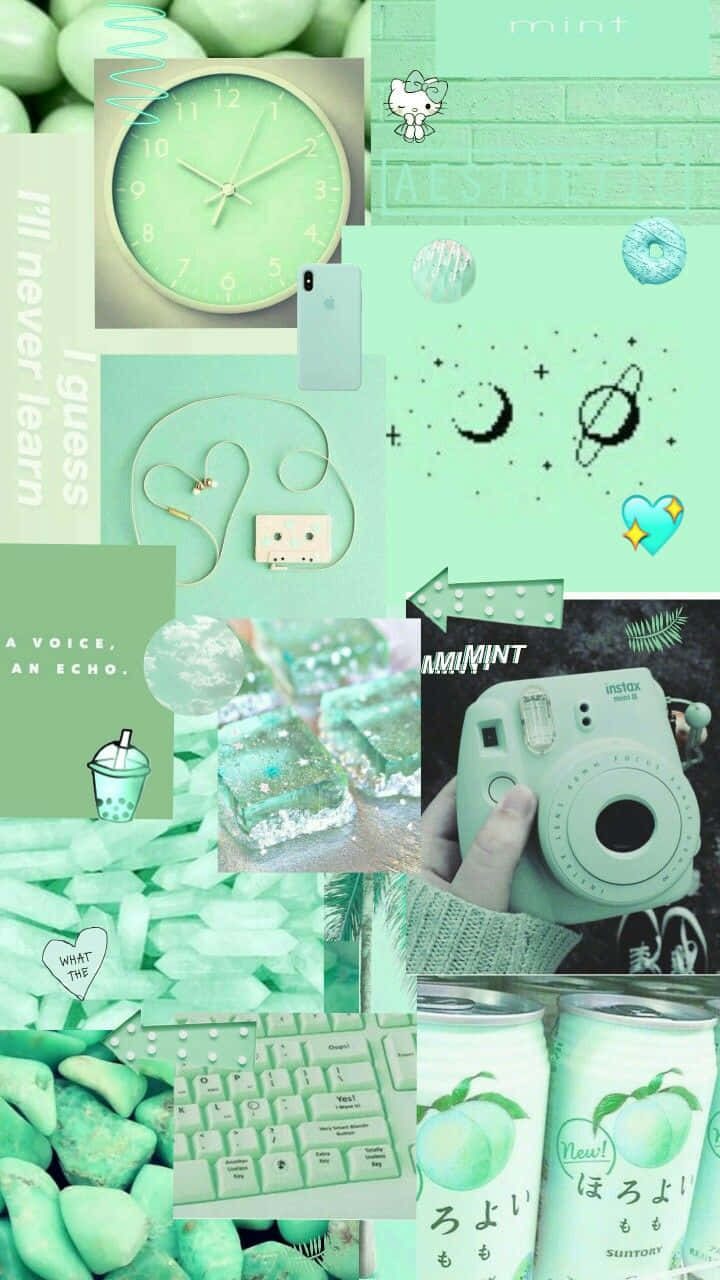 Mint Aesthetic Collage Wallpaper