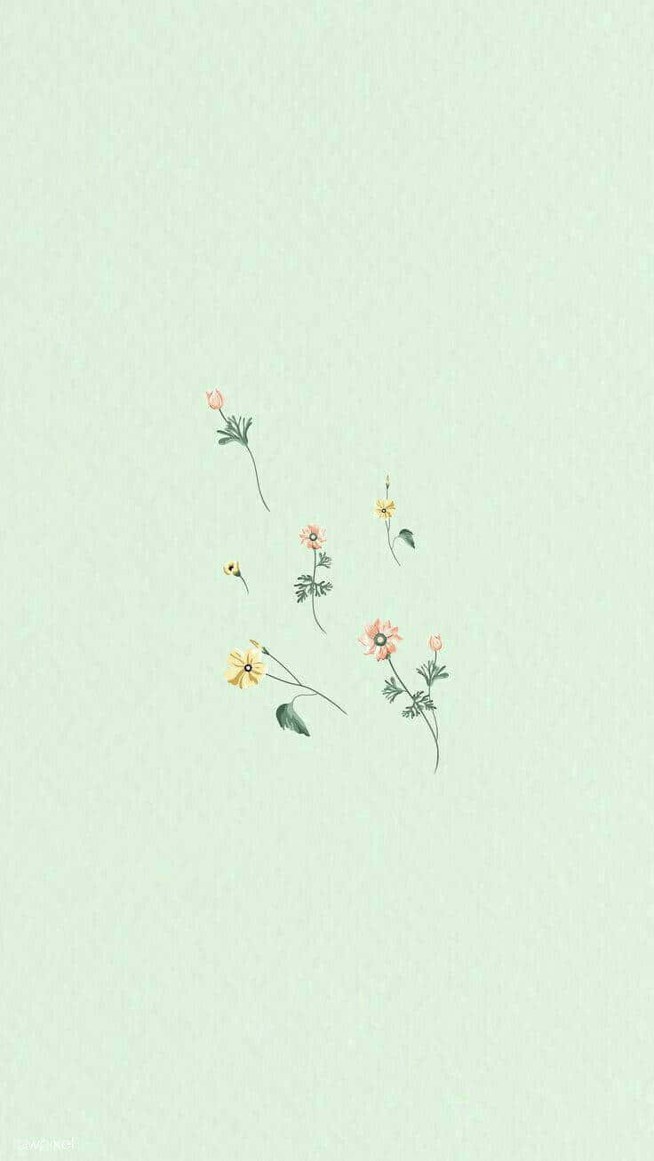 Mint Background Floral Art Wallpaper