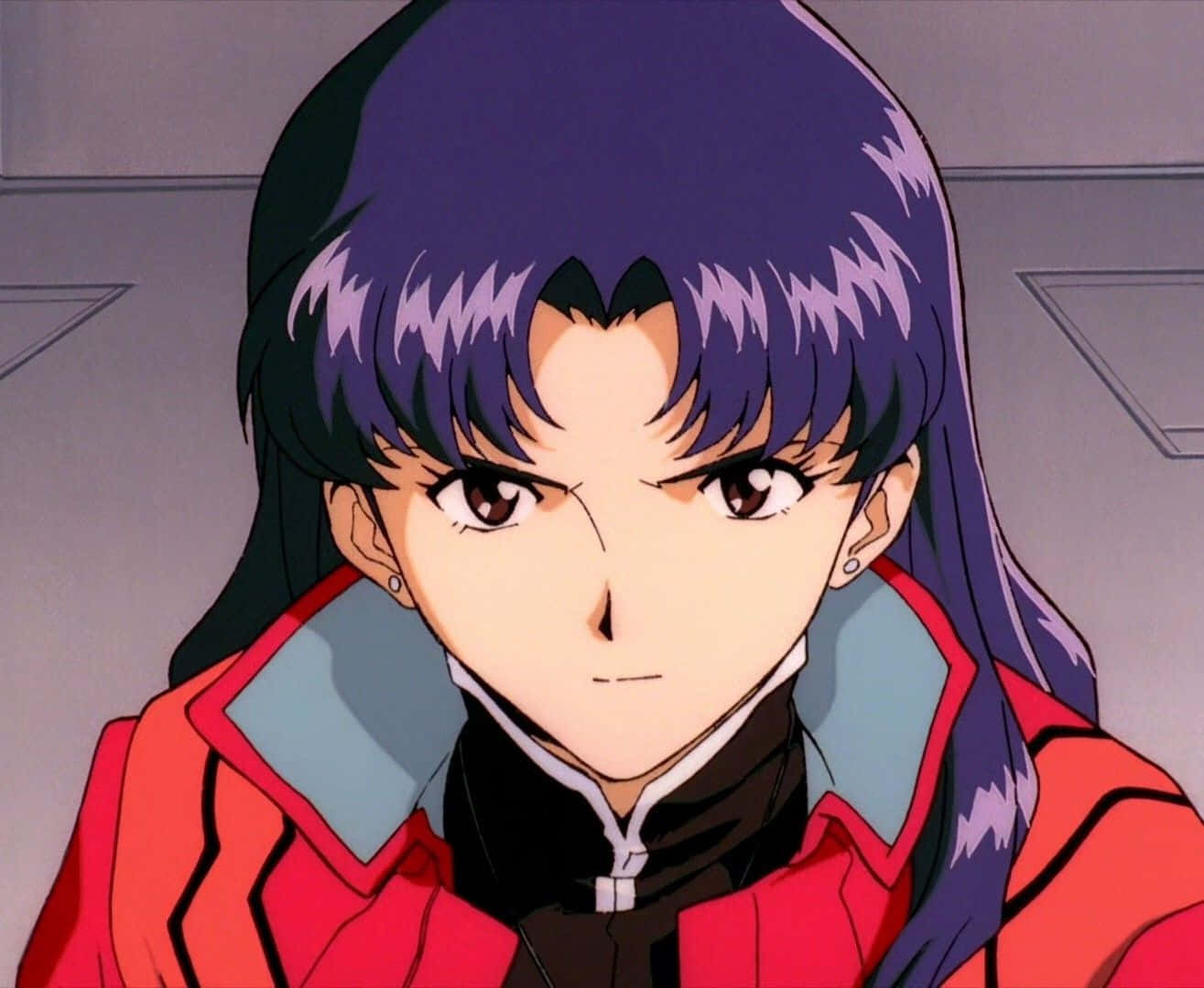 Misato Katsuragi Striking A Confident Pose Wallpaper