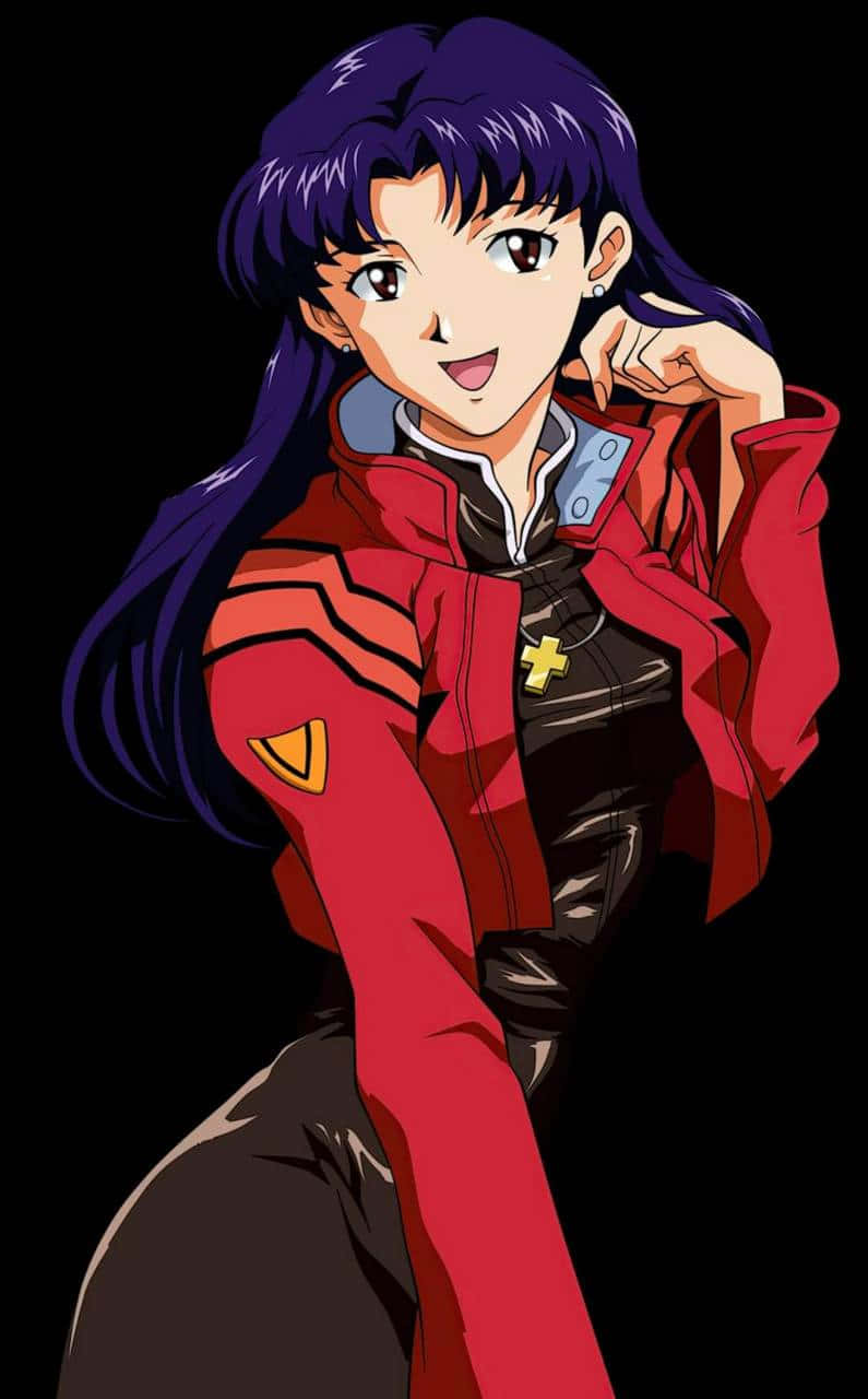 Misato Katsuragi Striking A Confident Pose In A Stylish Jacket. Wallpaper