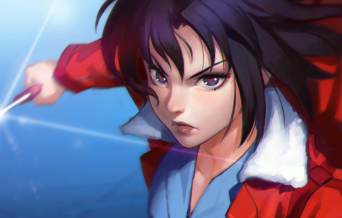 Misato Katsuragi Striking A Confident Pose Wallpaper