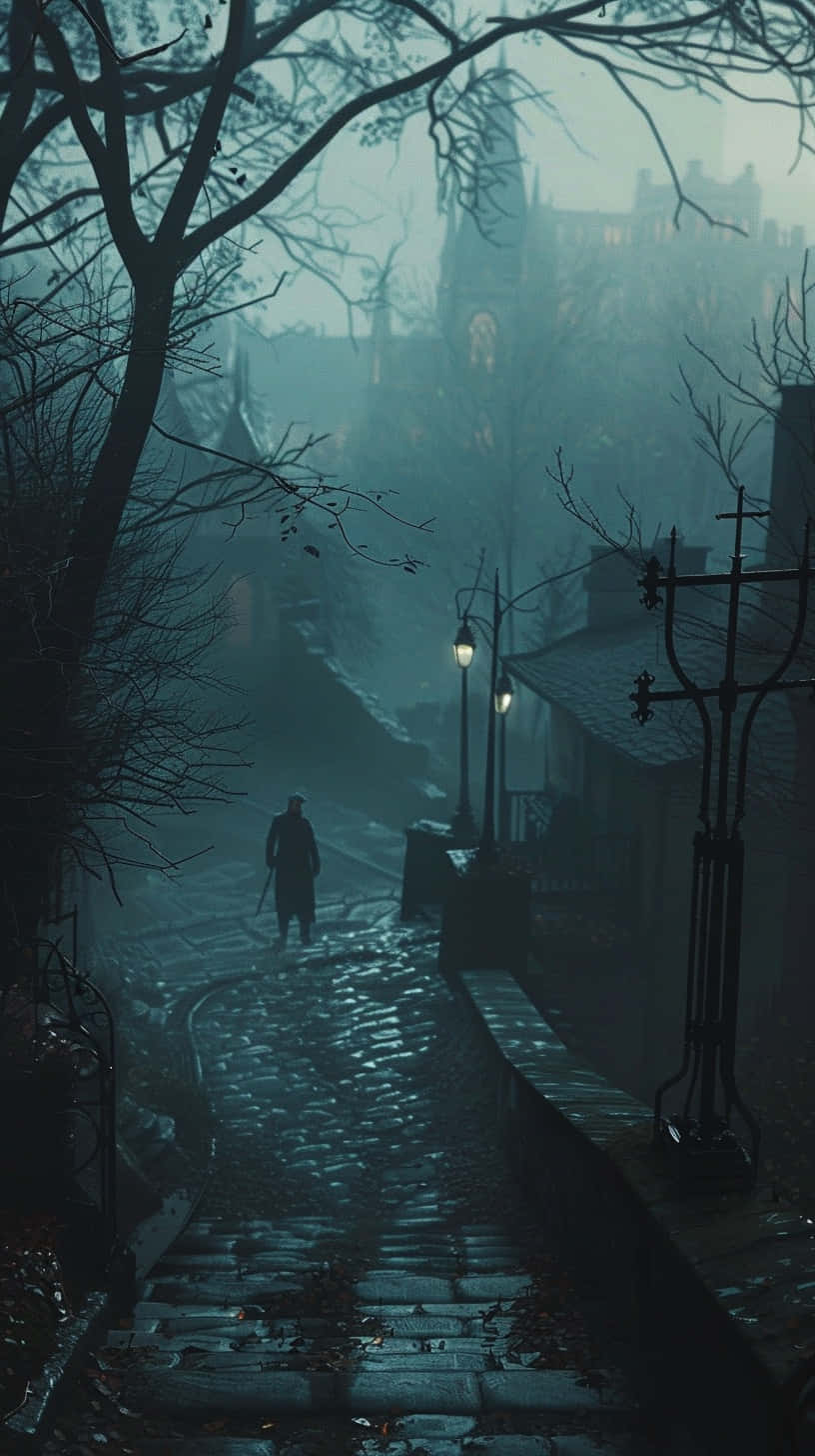 Misty_ Cobblestone_ Path_at_ Night Wallpaper