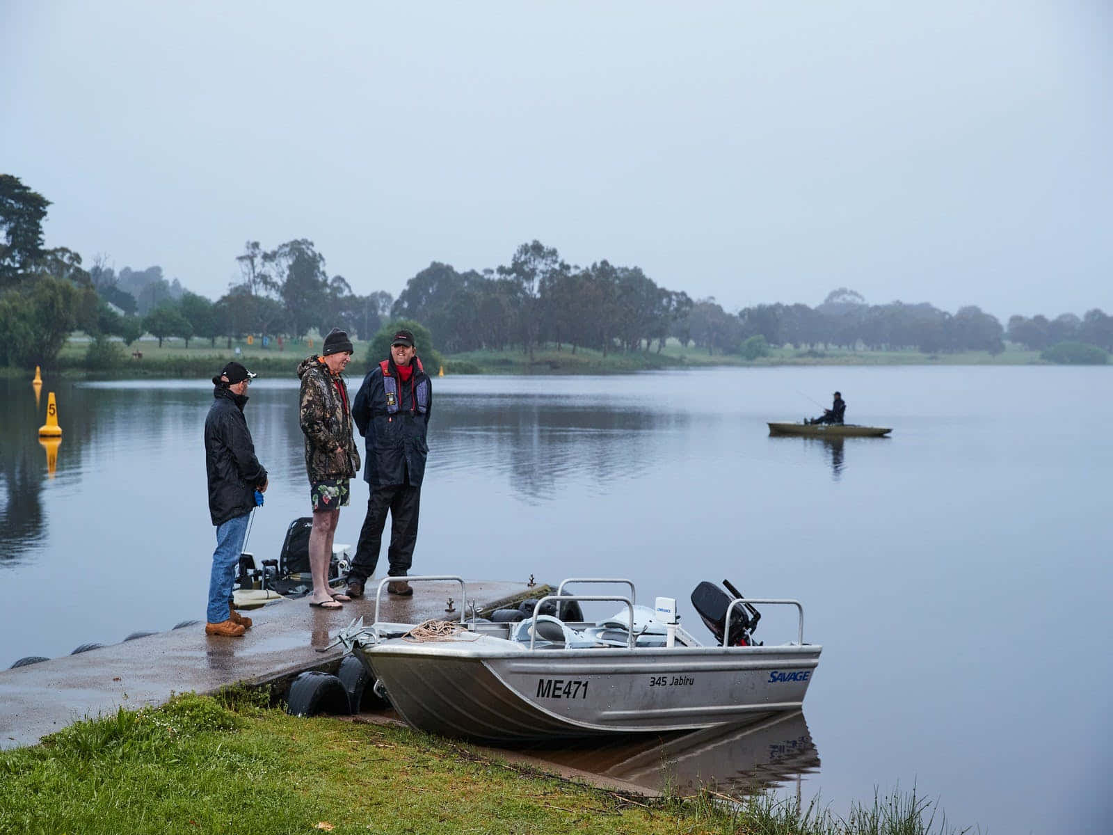 Misty Lake Fishing Preparation Wallpaper